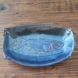 Seattle Pike Place Market Blue Ceramic Fish Plate.  Studio Pottery Plate.